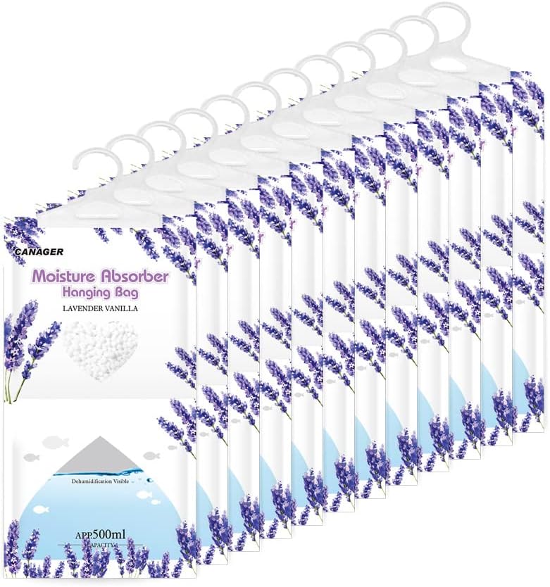 CANAGER Moisture Absorber -12 Pack,Lavender Vanilla Hanging Humidity Bag,Home,Car, and Closet Dehumidifiers and Deodorizers (12.5OZ) - Image 1